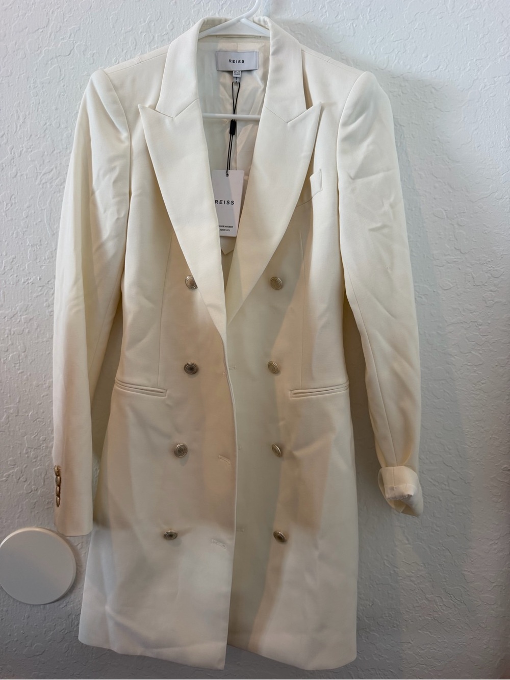 Reiss Marcy Cream Double-Breasted Tuxedo Blazer Mini Dress US 0 NWT